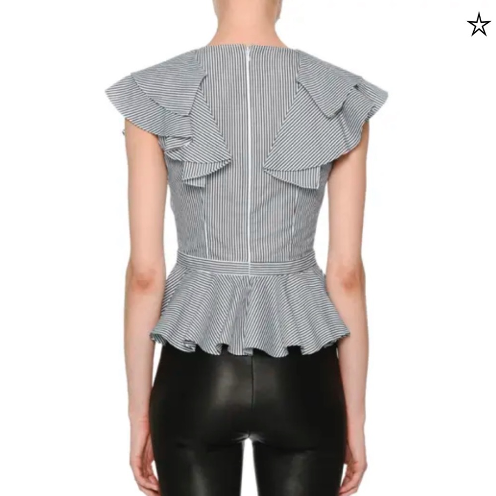 Alexander McQueen Navy and White Striped Ruffle Peplum Top - Picture 5 of 9